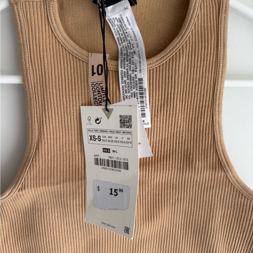 Zara Tan Ribbed Crop Top - Picture 3 of 3